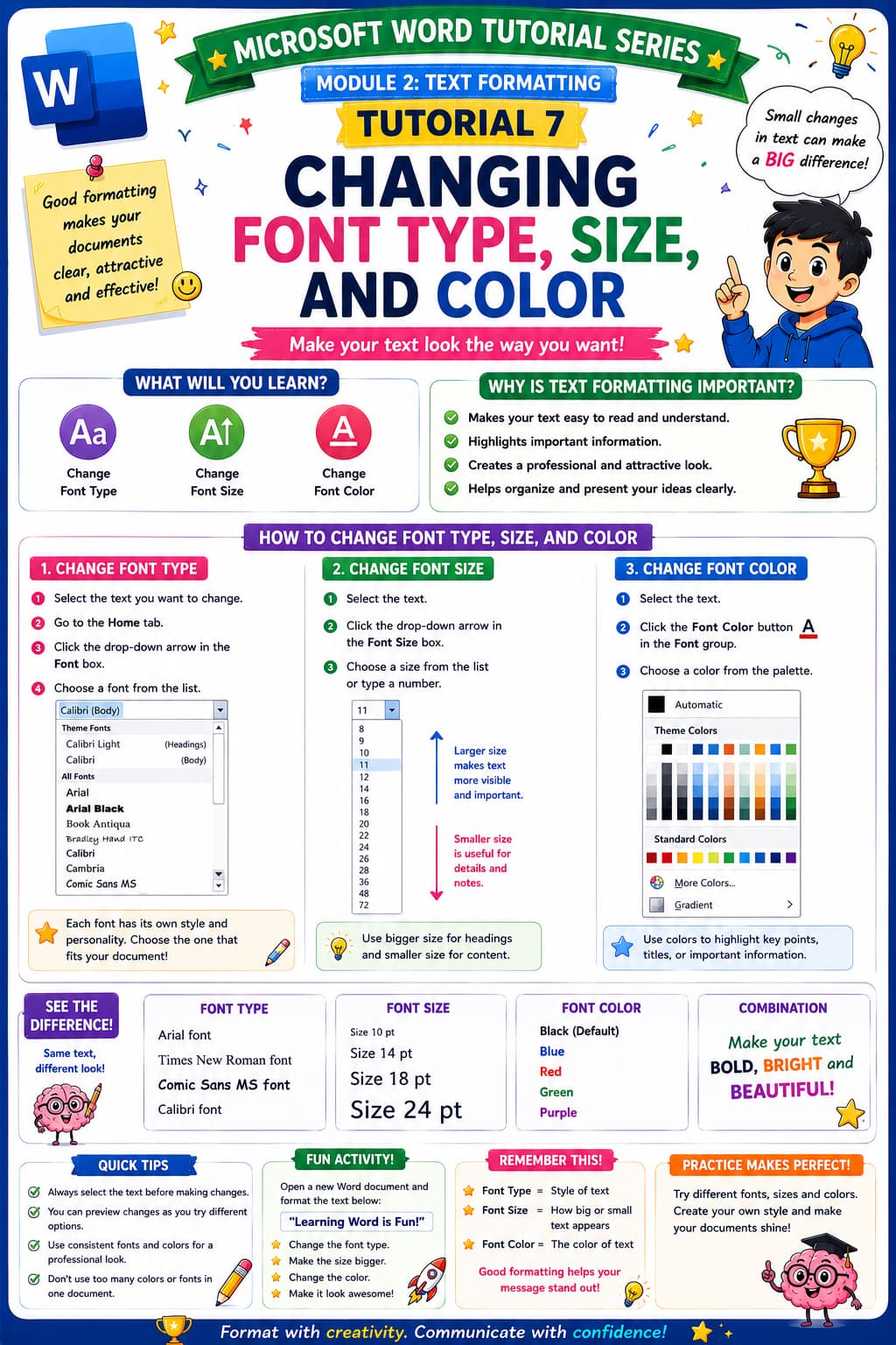 Changing Font Type, Size, and Color